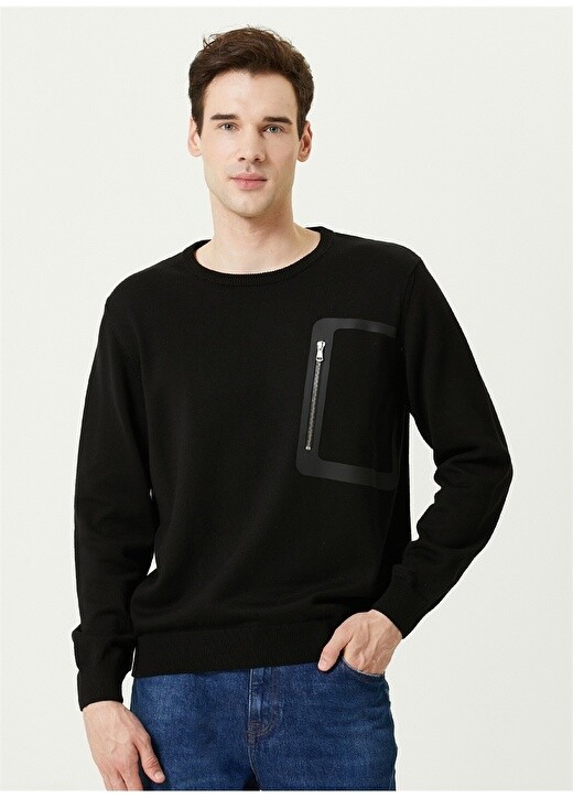 

Черный мужской свитер Slim Fit с круглым вырезом Network
