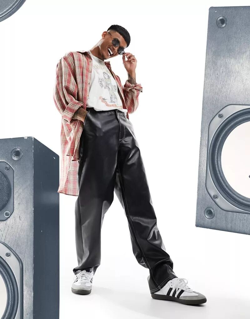 

Черные кожаные широкие брюки ASOS