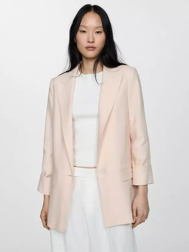 

Блейзер Mango Eleli Linen Blend, цвет peach