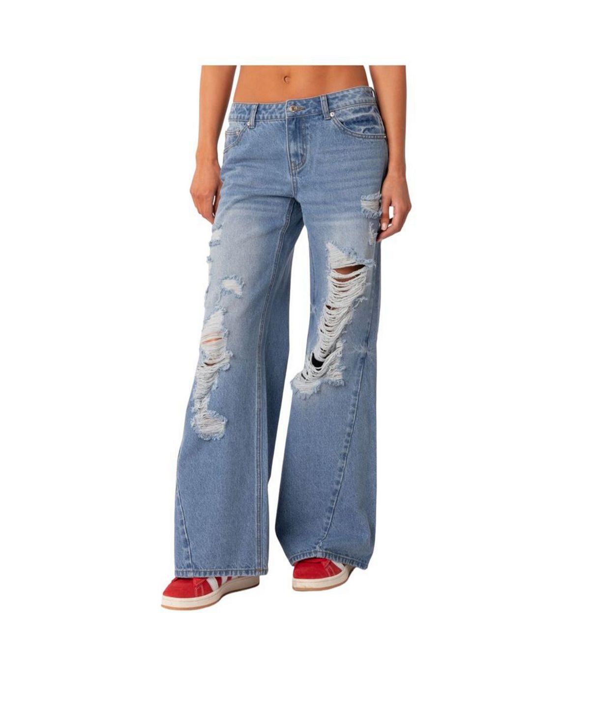 Женские потертые широкие джинсы с низкой посадкой Edikted, синий