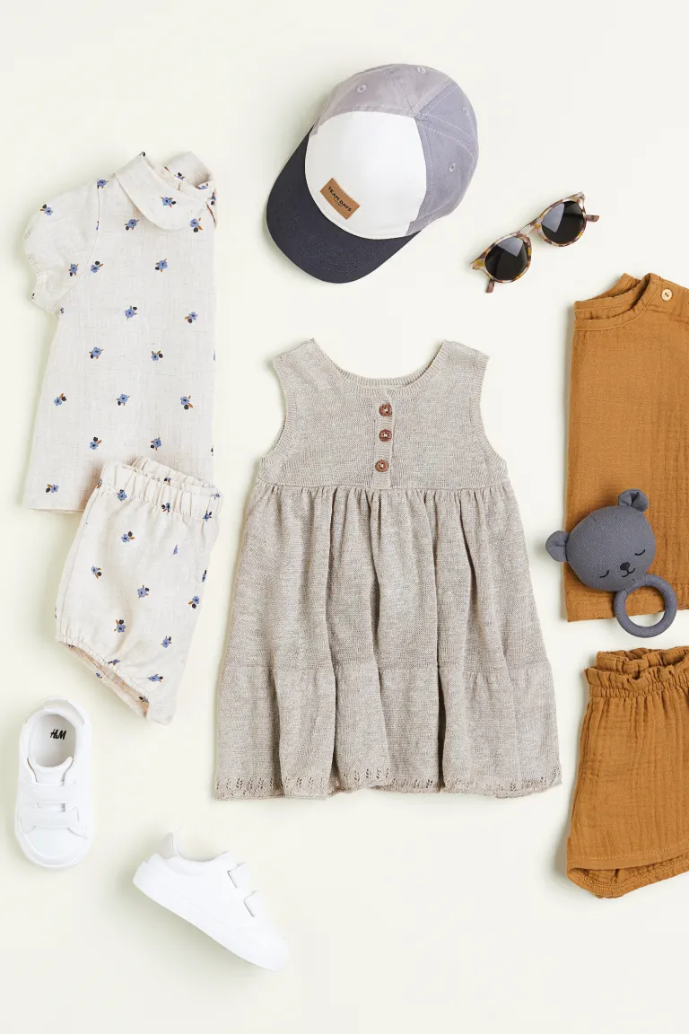 

Вязаное льняное платье H&M, бежевый