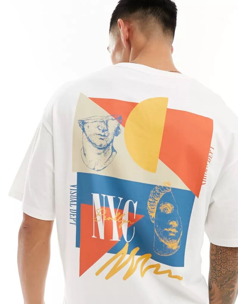 

Белая оверсайз-футболка Jack & Jones с принтом колор-блок NYC на спине