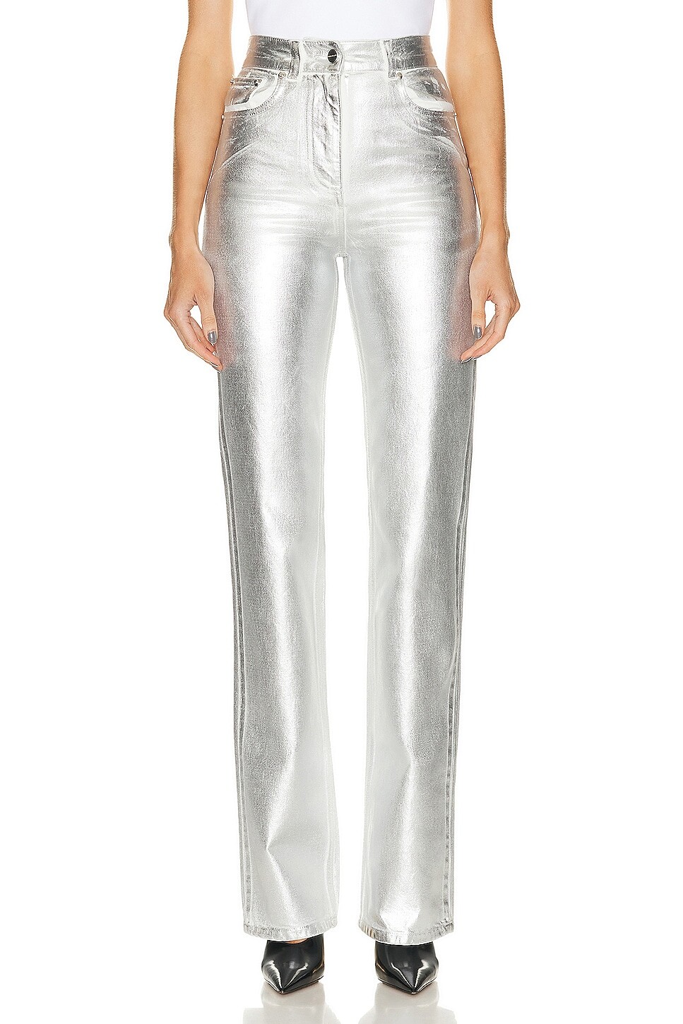 

Брюки Ferragamo Metallic Slim Straight, цвет White & Silver