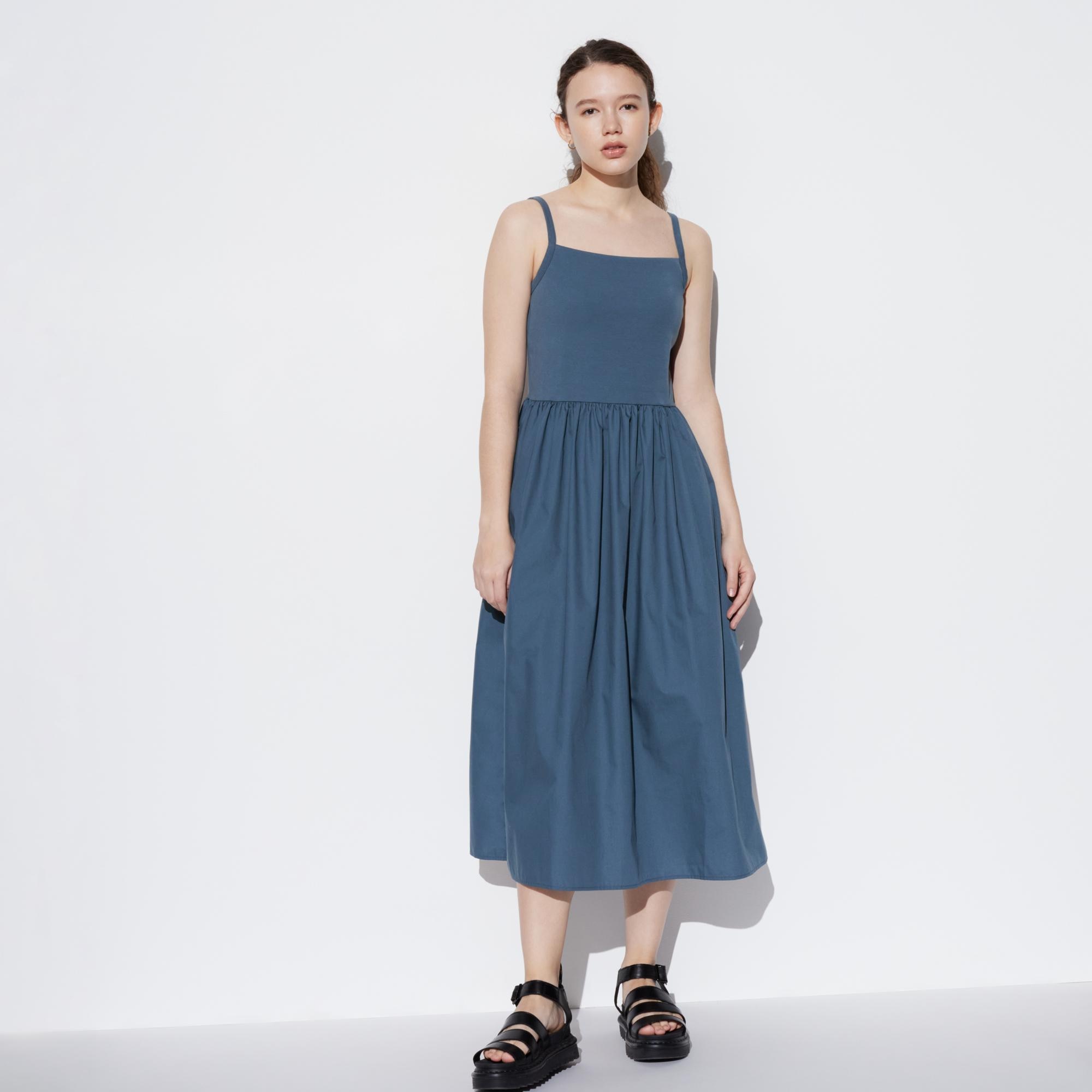 Платье-бретелька комбинированное с бюстгальтером (стандартная длина 113,5-123см) UNIQLO, синий