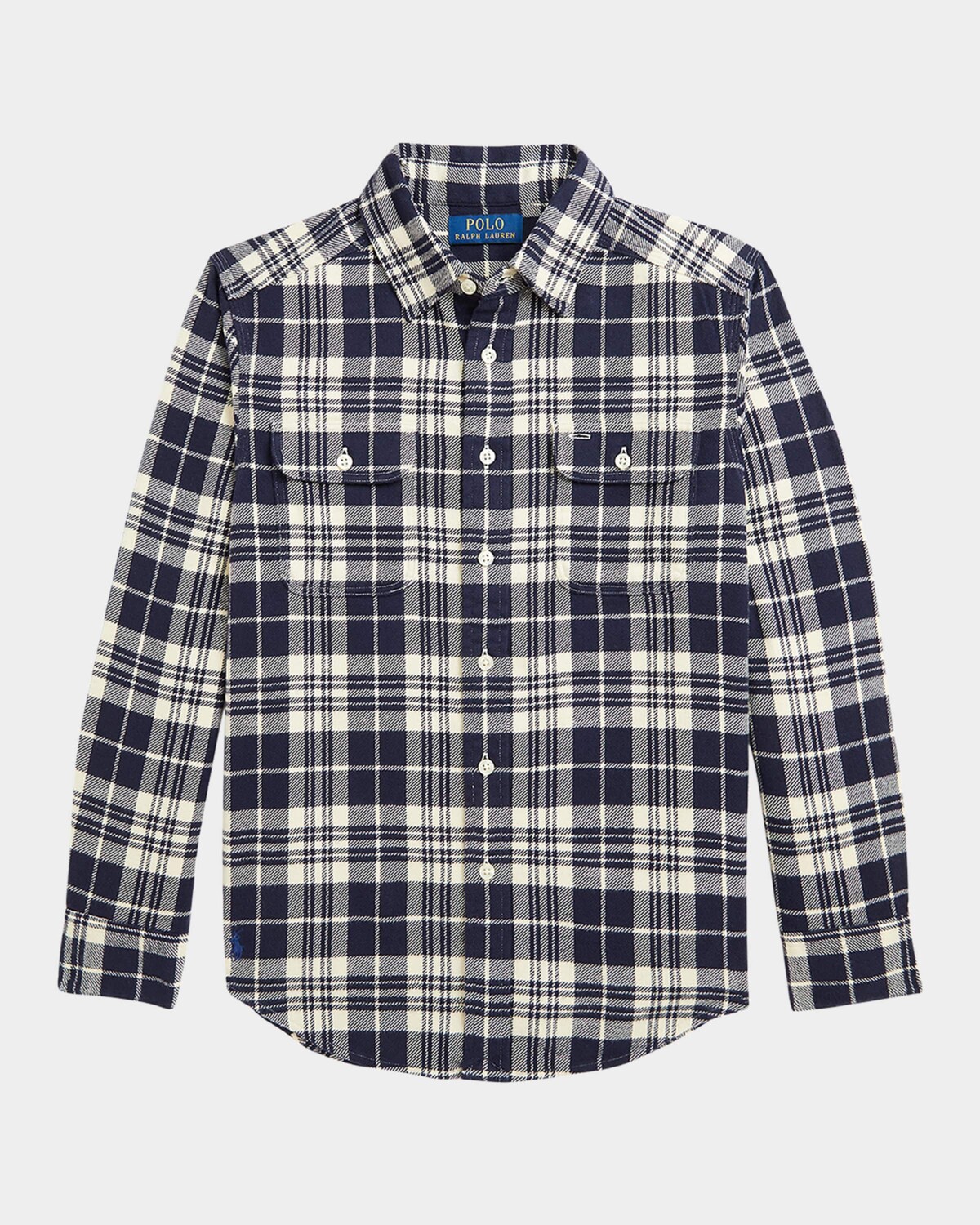 

Спортивная рубашка из матовой фланели для мальчика, размер 2–7 Ralph Lauren Childrenswear, кремовый/темно-синий
