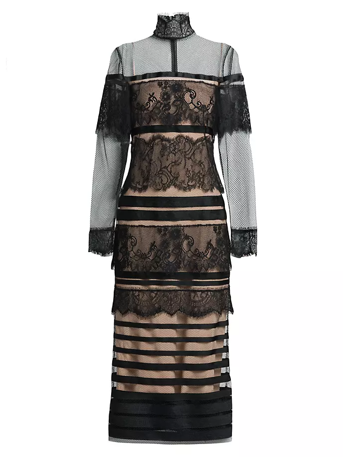 

Платье миди из прозрачной сетки и кружева Alberta Ferretti, черный
