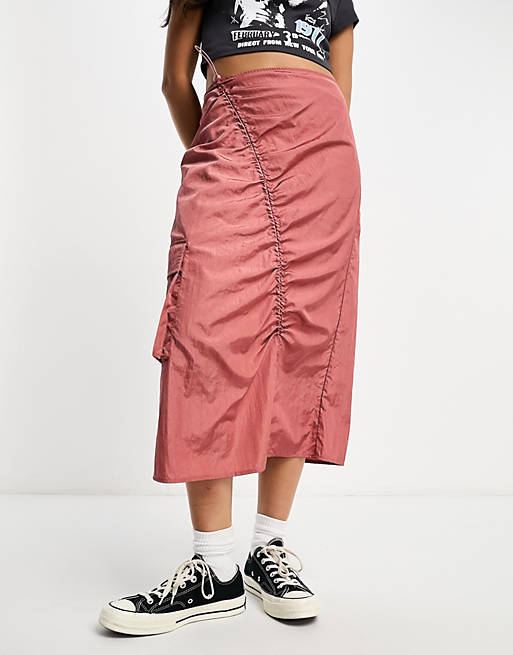 цена Розовая юбка-карго миди только со сборками