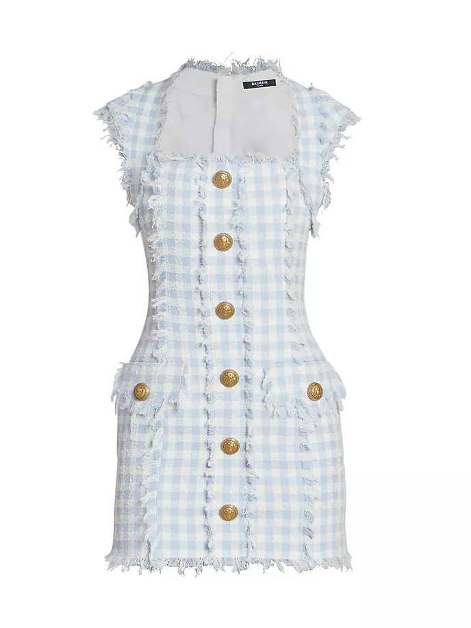Твидовое мини-платье Vichy в клетку Balmain, белый твидовое мини платье с бахромой balmain синий