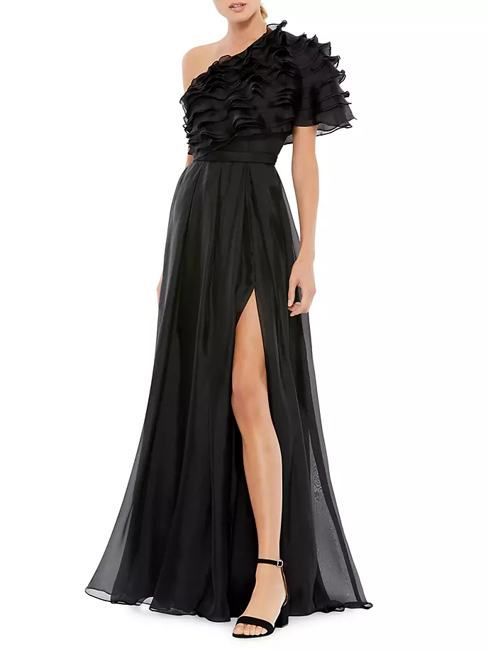 

Ieena асимметричное шифоновое платье с оборками Mac Duggal, черный