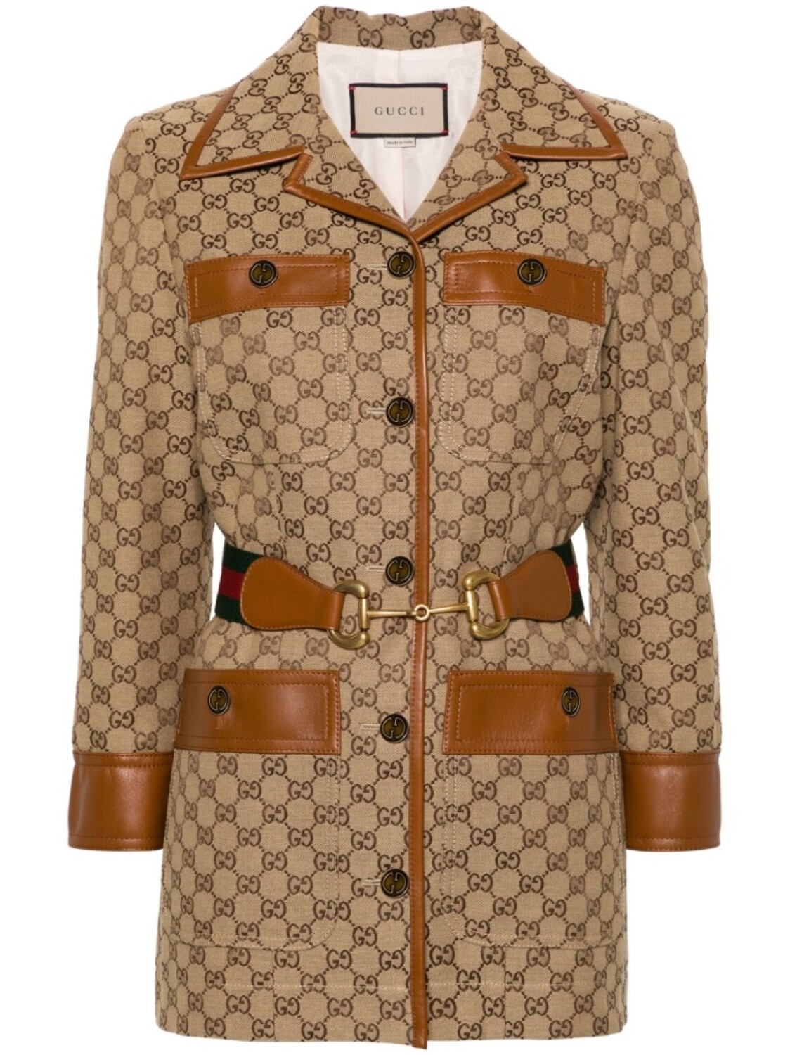 

Gucci пальто с узором GG Supreme и поясом, нейтральный цвет
