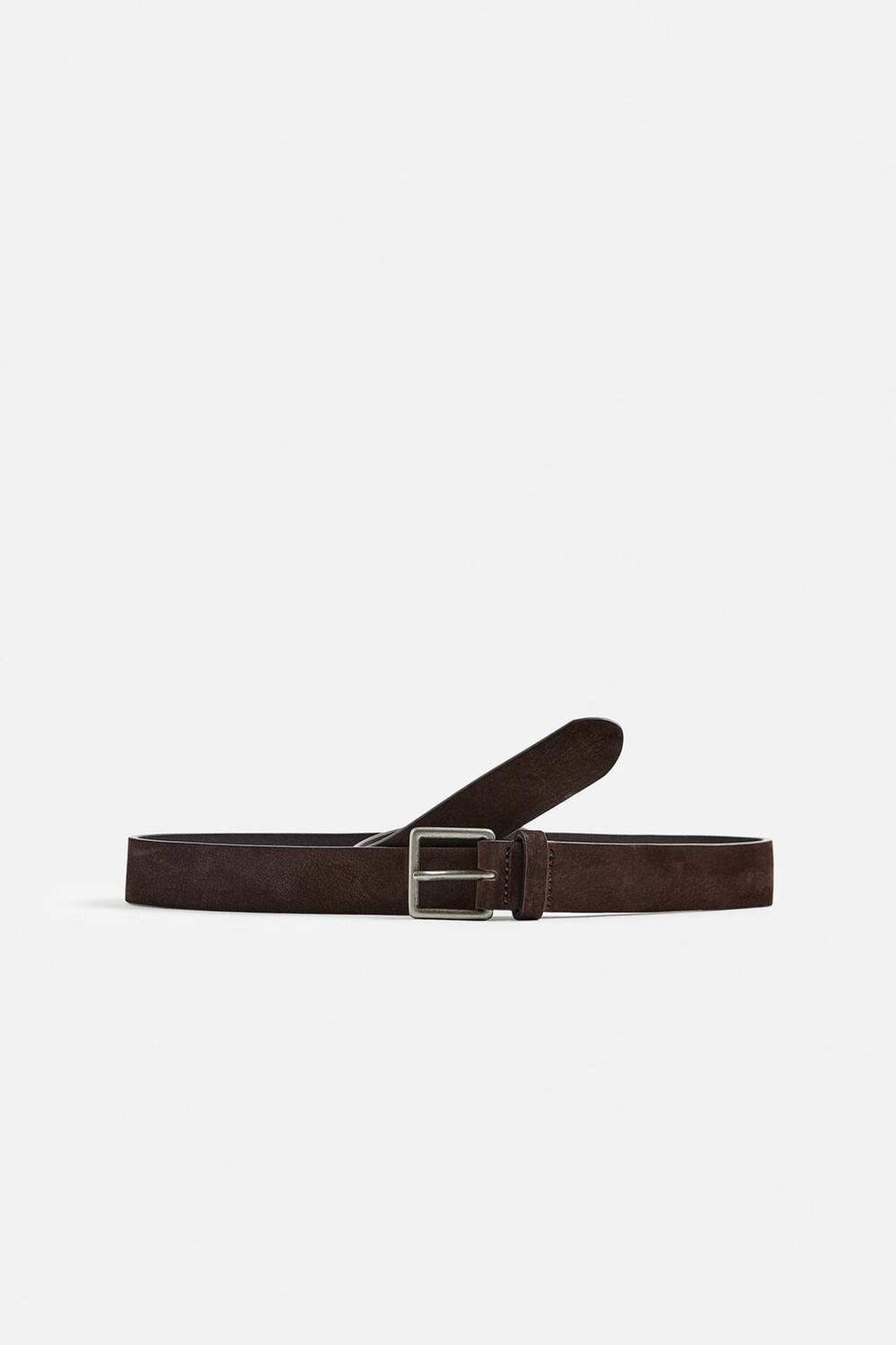 Ремень из кожи нубука ZARA, коричневый