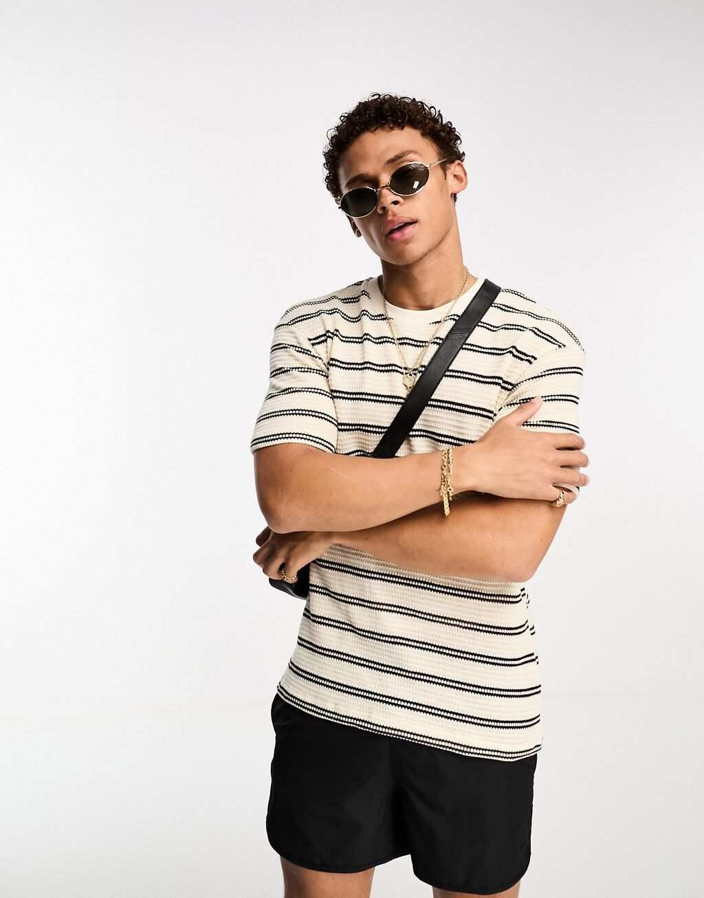 

Бежевая трикотажная фактурная футболка Jack & Jones originals, Бежевый