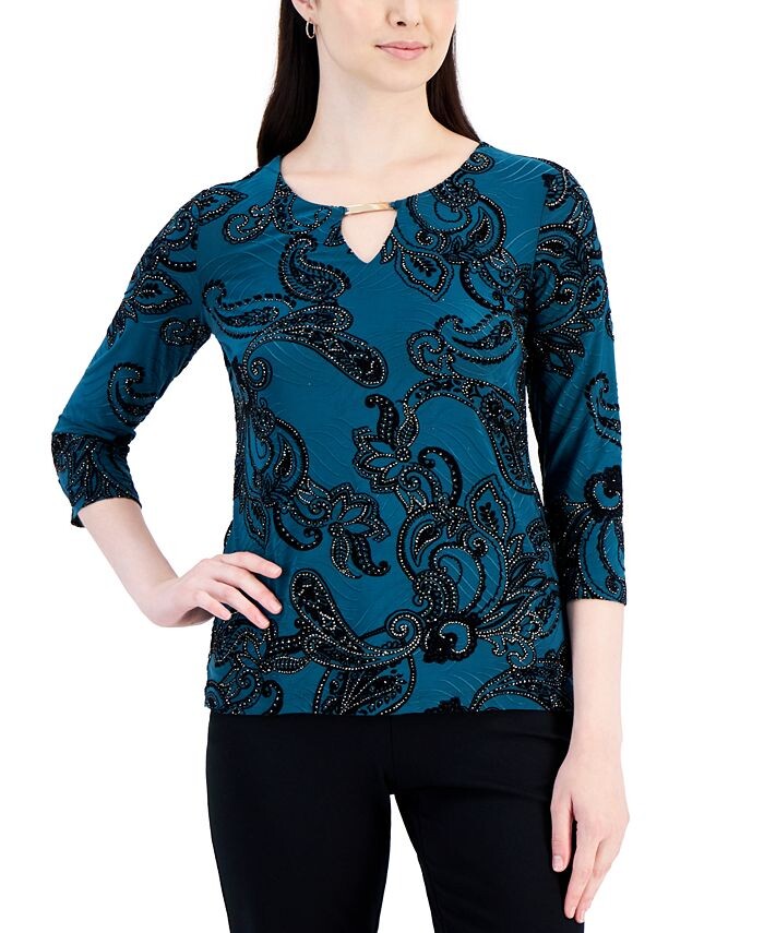 

Жаккардовый топ с блестками пейсли Petite JM Collection, зеленый