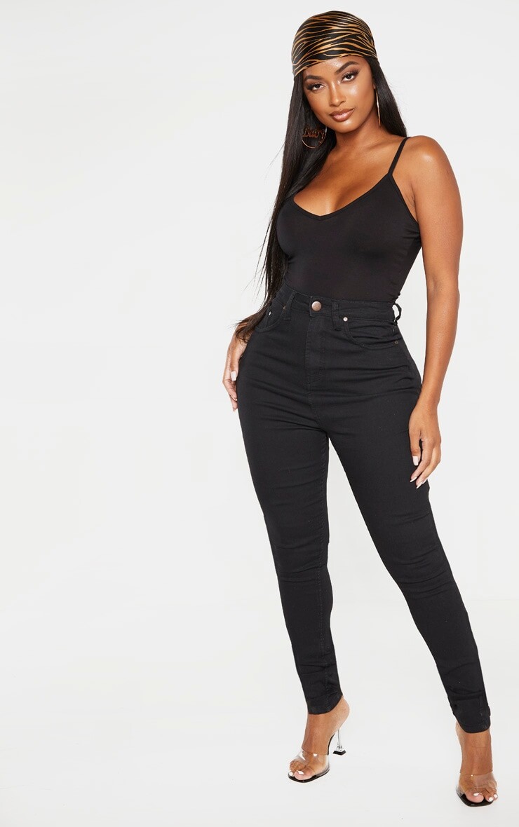 

PrettyLittleThing Черные суперэластичные джинсы скинни с высокой талией