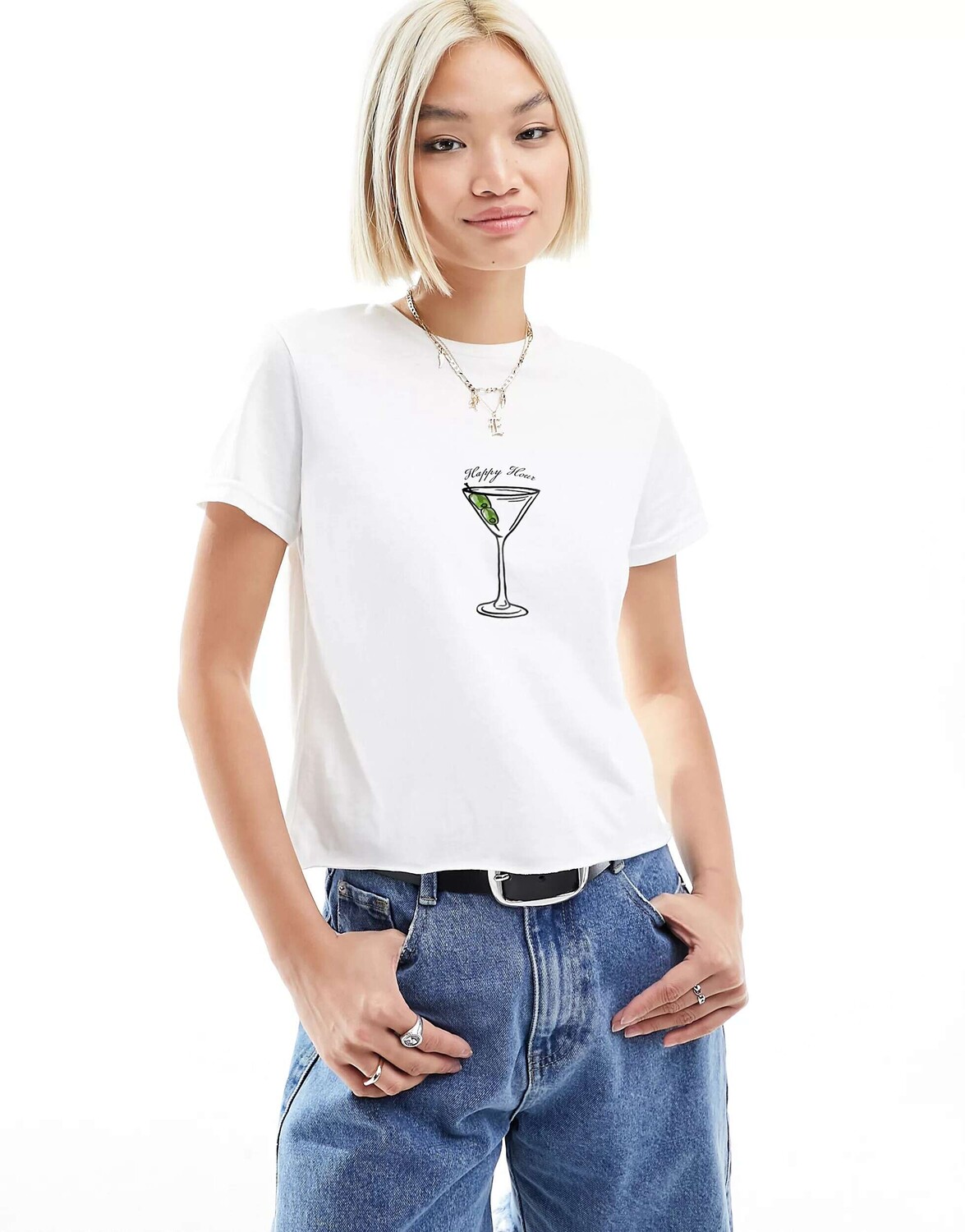 

Белая детская футболка с рисунком счастливого часа ASOS, Белый