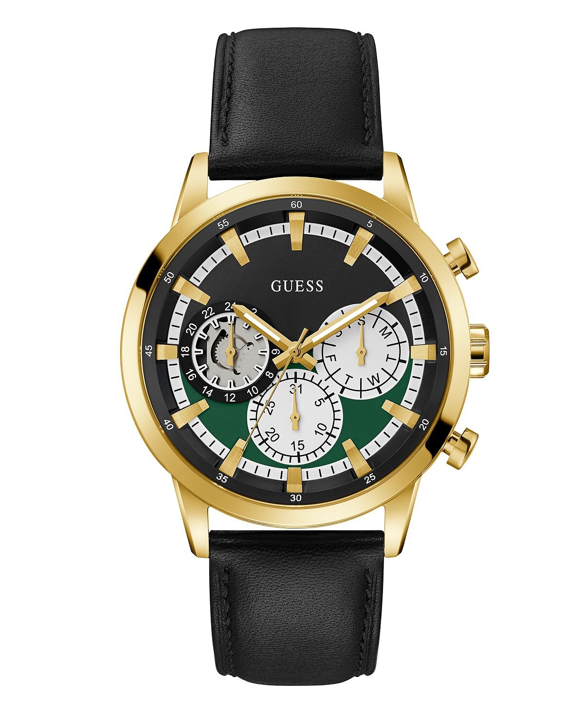 

Мужские многофункциональные черные кожаные часы 44 мм GUESS