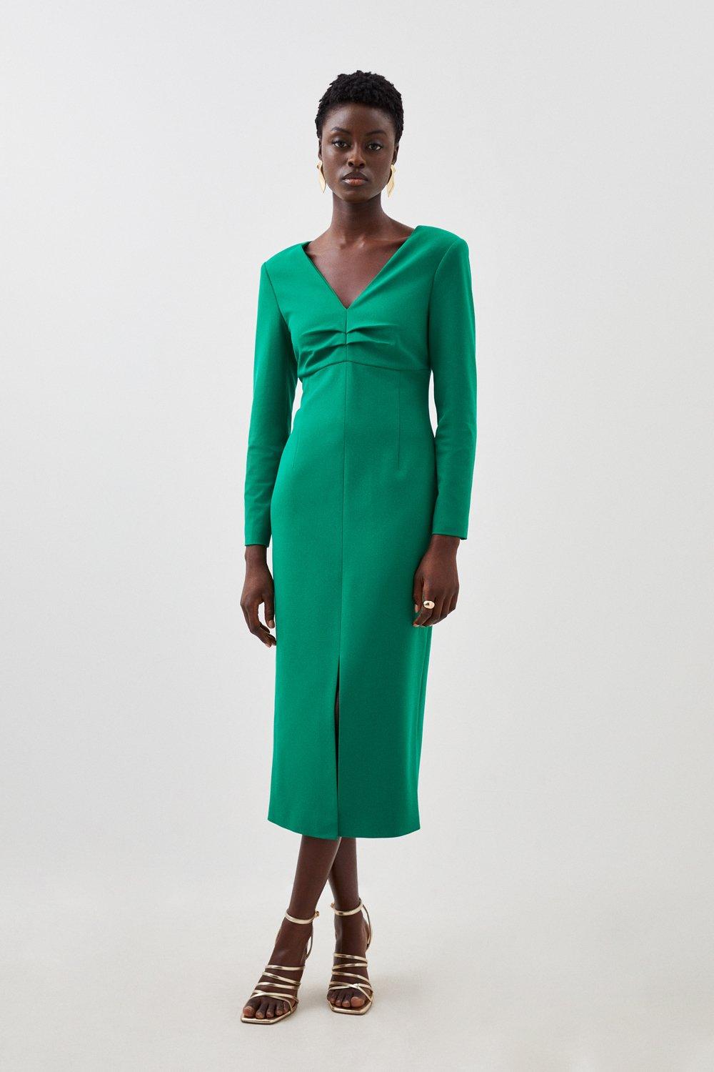 цена Платье миди с длинными рукавами и рюшами на заказ Karen Millen, зеленый