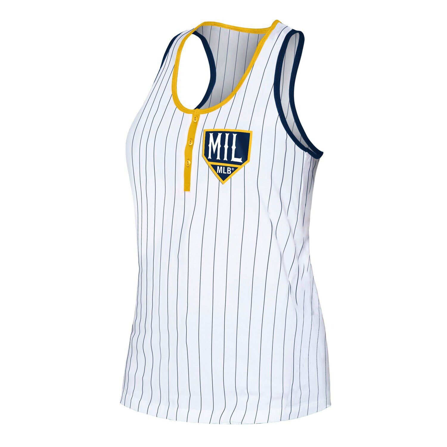 

Женская белая майка Henley Racerback в тонкую полоску New Era Milwaukee Brewers New Era, Белый