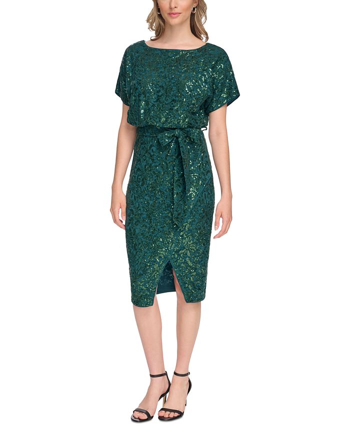 Женское блузонное платье с запахом и цветочным кружевом с пайетками kensie, зеленый