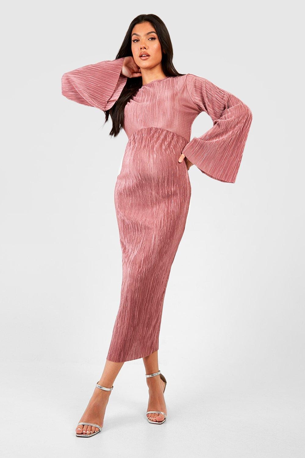 

Плиссированное платье мидакси для беременных boohoo, розовый