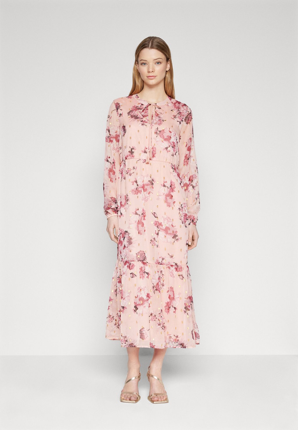 цена Дневное платье VIMADIAV-NECK MIDI DRESS VILA, цвет silver pink/mesa rose tonal flower