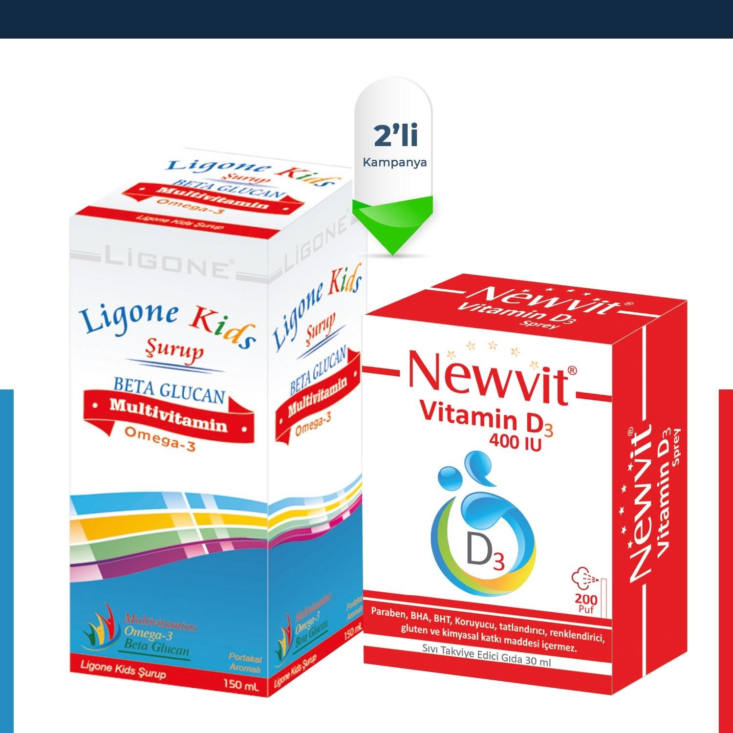 Мультивитаминный сироп Newdrog Ligone Kids 150 мл + Спрей Newvit D3 400 МЕ