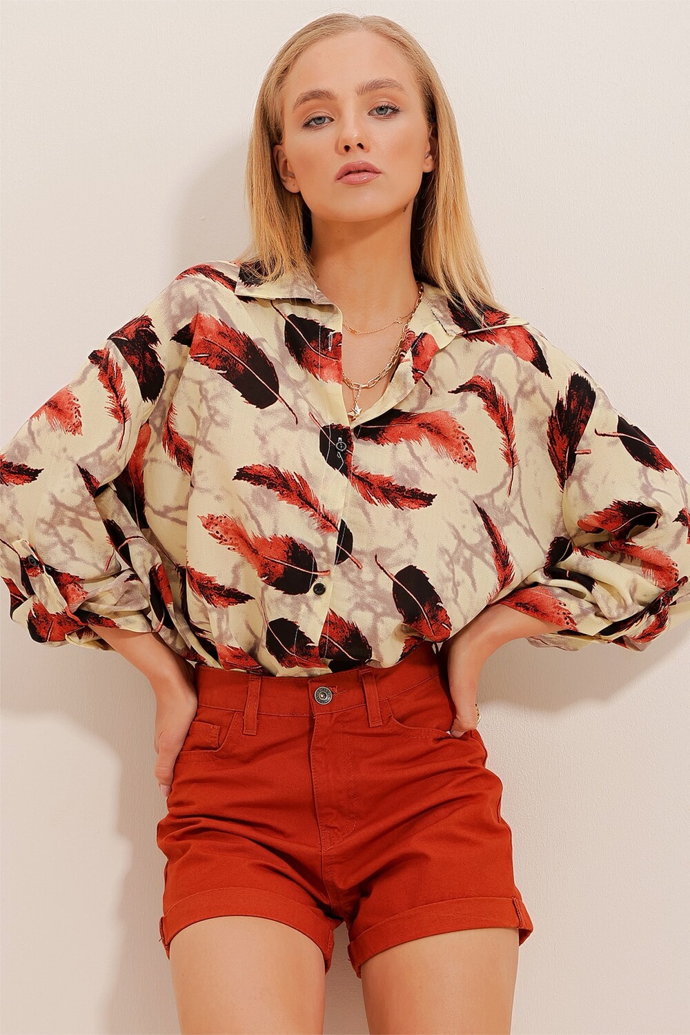 

Рубашка - Бежевая - Oversize Trend Alaçatı Stili, бежевый