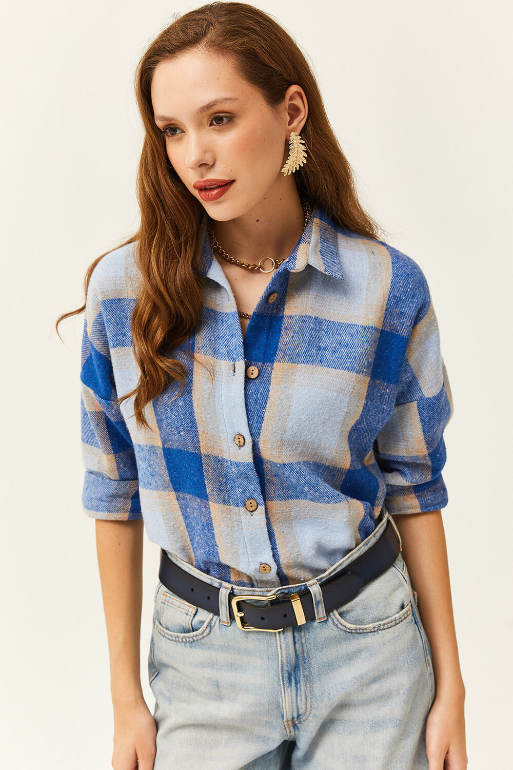 

Женская рубашка Saks Blue-Baby Blue в клетку для лесоруба Olalook, темно-синий