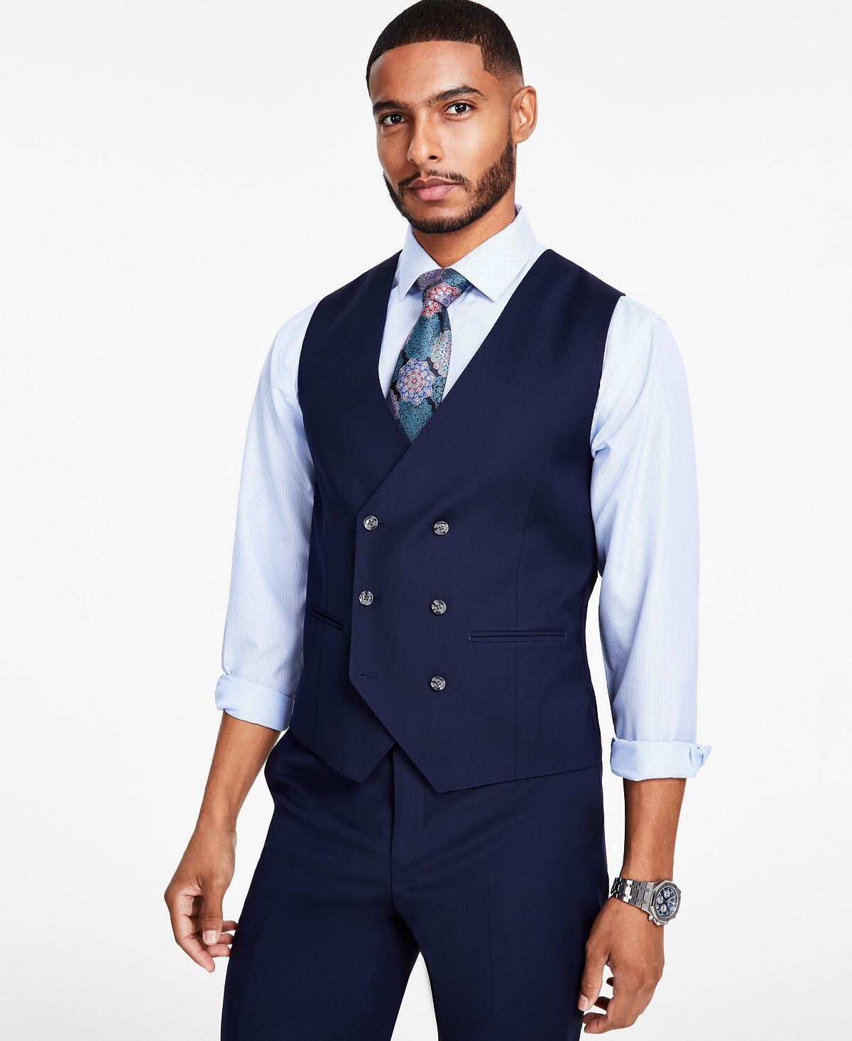

Мужской однотонный костюм классического кроя Tayion Collection, синий