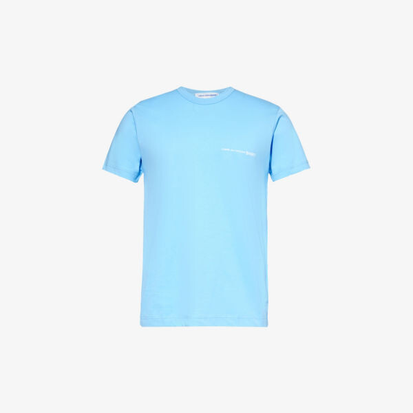 

Футболка из хлопкового джерси с круглым вырезом и текстовым принтом Comme des Garçons, синий