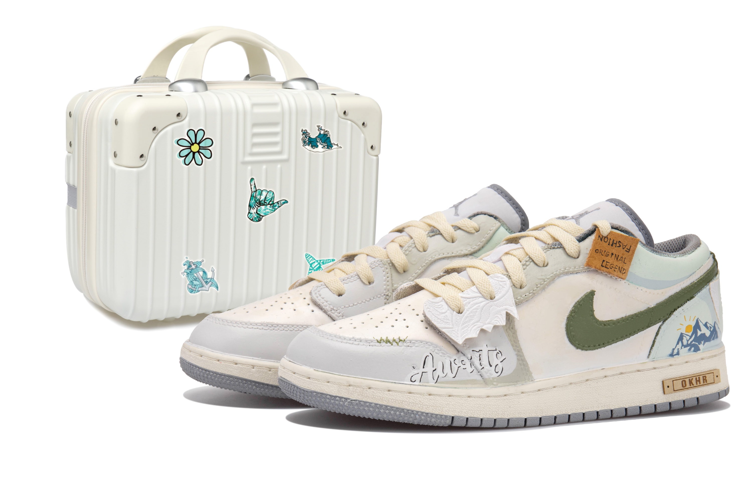 

Кроссовки Air Jordan 1 Vintage Basketball Shoes Women's Low-top Beige/blue/green, зеленый