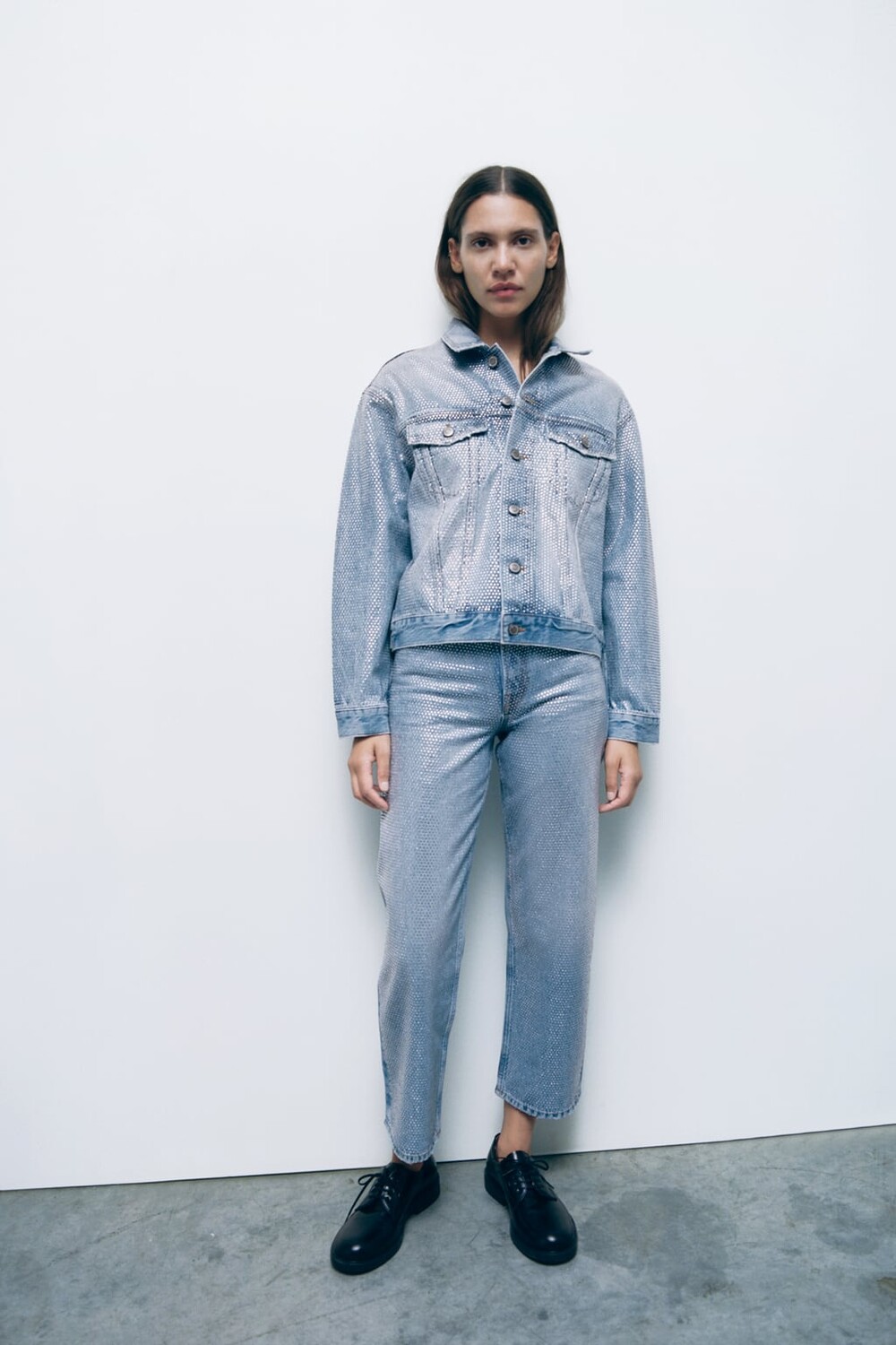 

Джинсовая куртка zw со стразами ZARA, синий