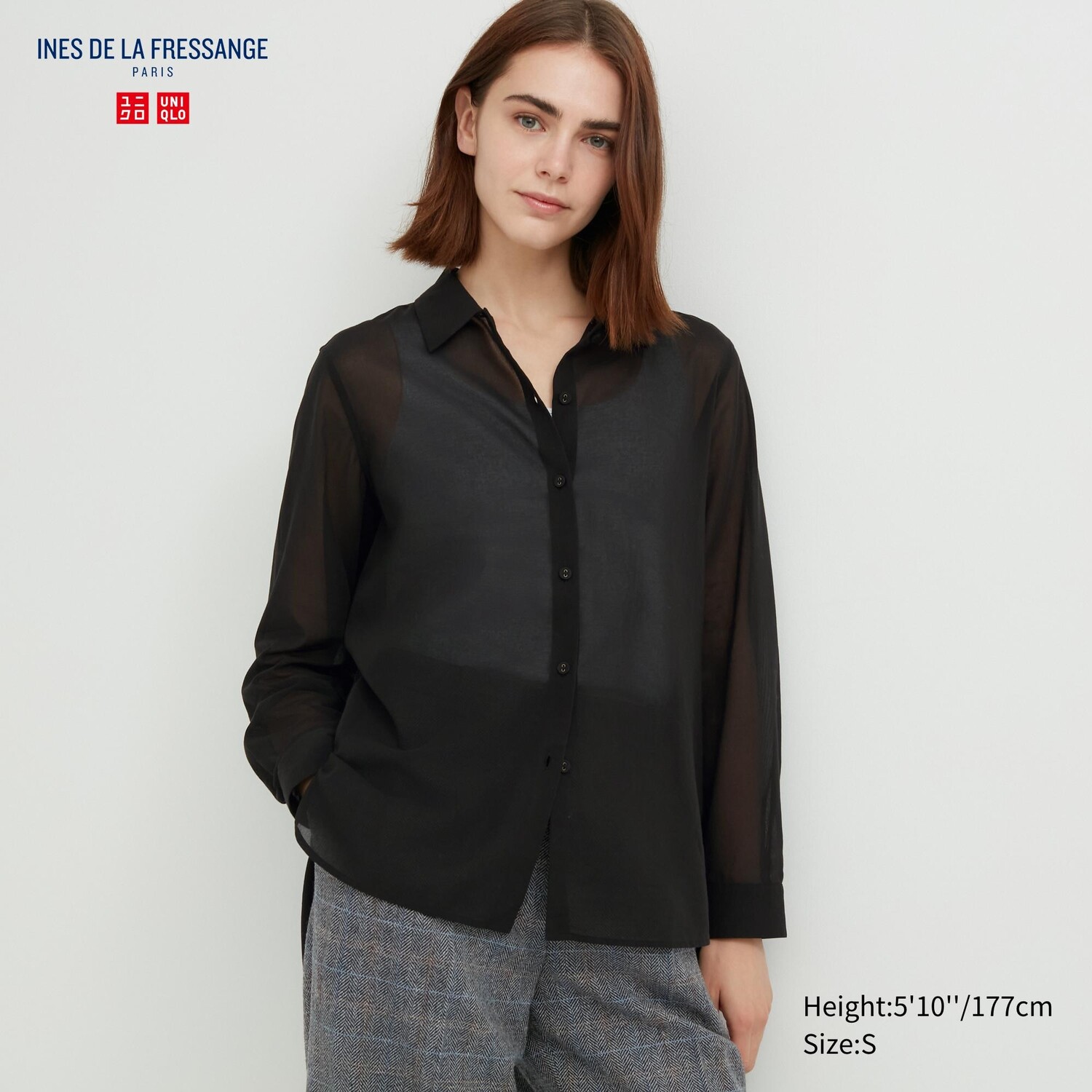 

Прозрачная хлопковая рубашка Uniqlo, черный