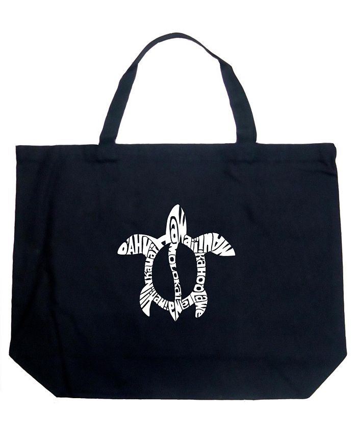 Черепаха Хону — Гавайские острова — большая сумка-тоут Word Art LA Pop Art, черный