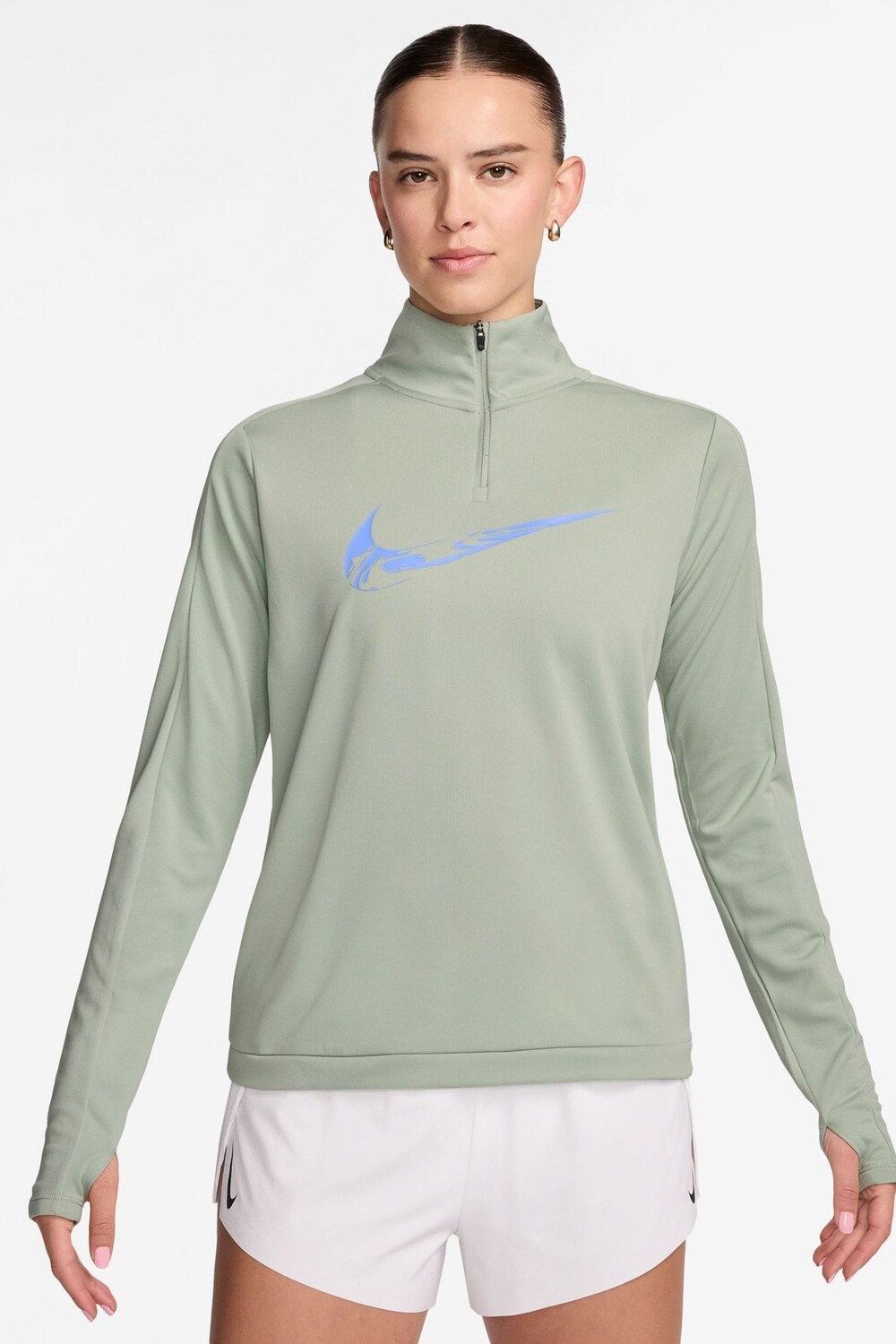 

Беговая майка с длинными рукавами и полумолнией Swoosh Nike, зеленый