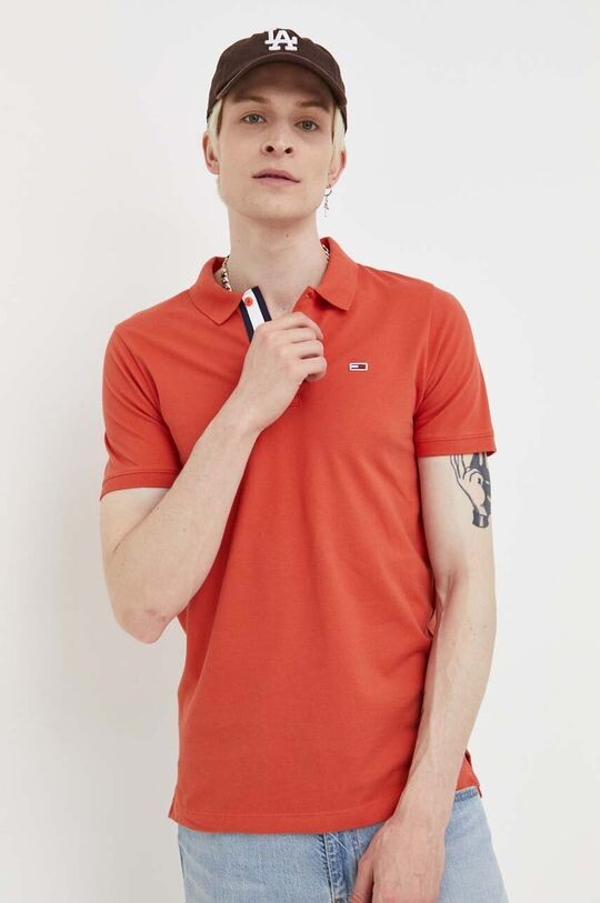 

Хлопковая рубашка-поло Tommy Jeans, оранжевый