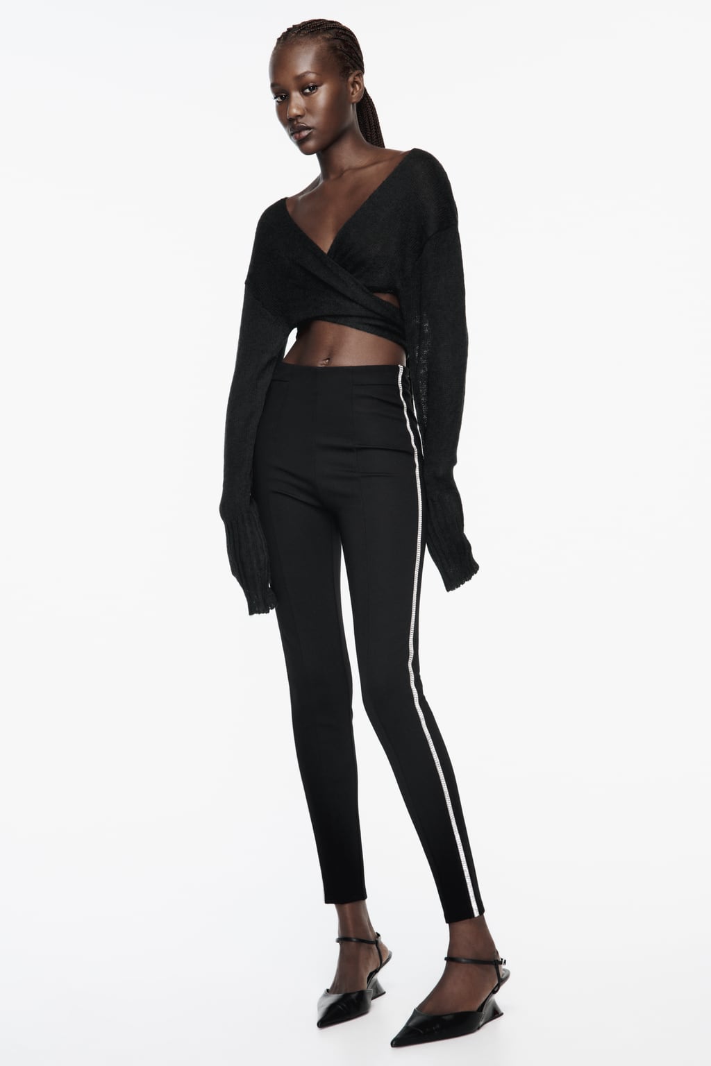 

Леггинсы со стразами по бокам ZARA, черный