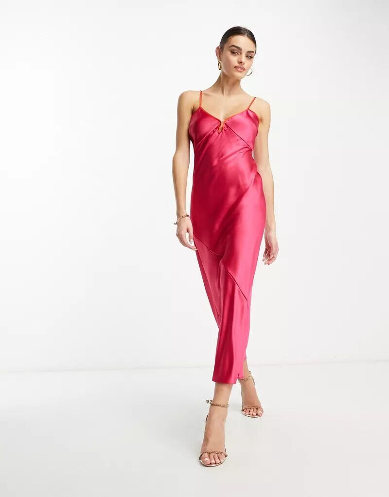 

Розово-красное атласное платье-комбинация Never Fully Dressed