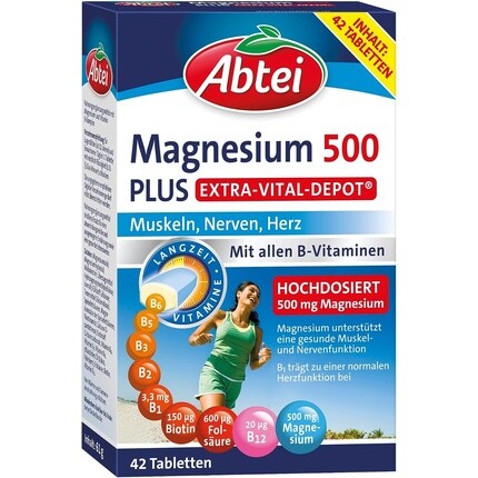 

Магний 500 Plus Extra-Vital-депо со всеми витаминами группы B для мышц, нервов и сердца, Abtei