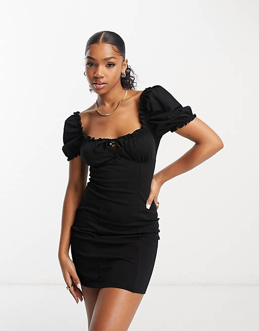 

Черное облегающее платье Milkmaid со шнуровкой Miss Selfridge