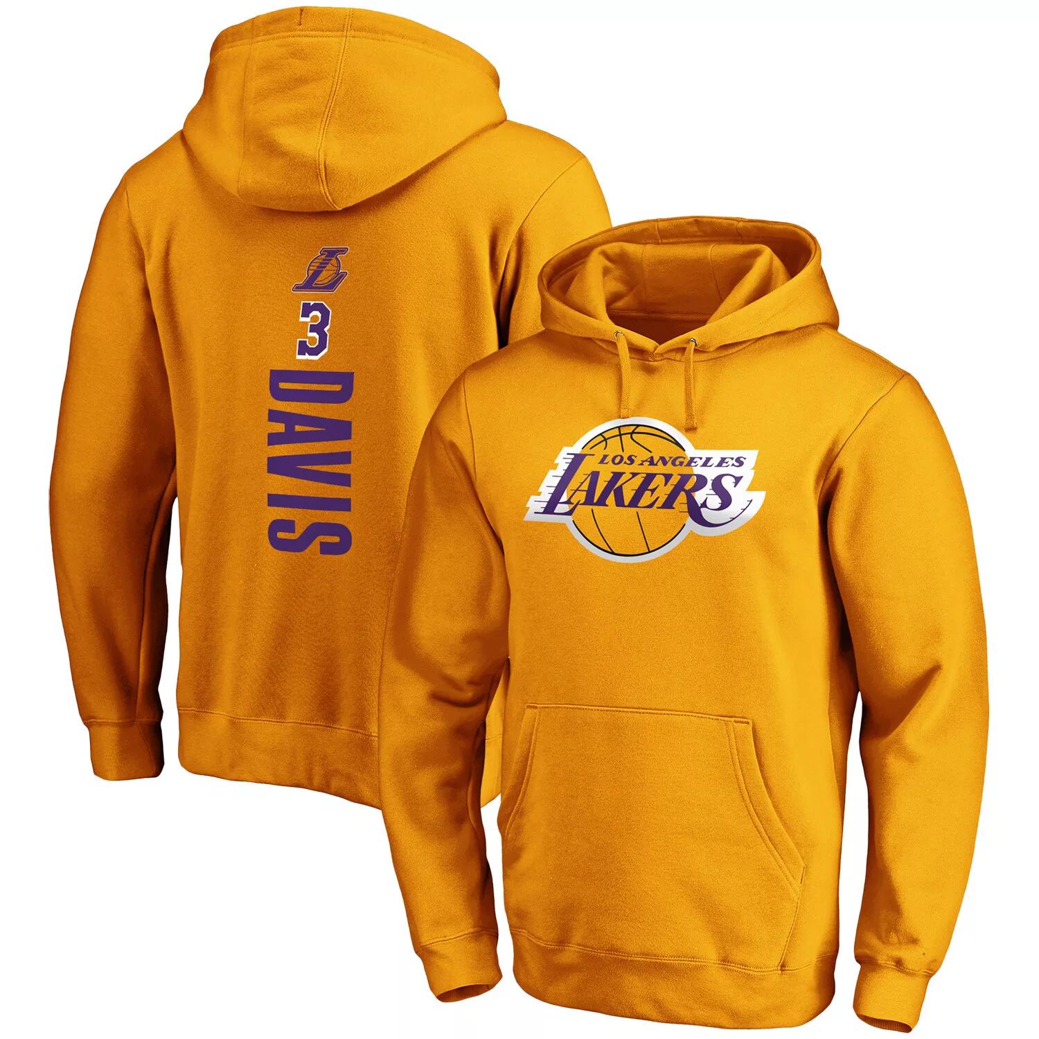 Мужской пуловер с капюшоном и именем плеймейкера команды Fanatics Anthony Davis Gold Los Angeles Lakers Team