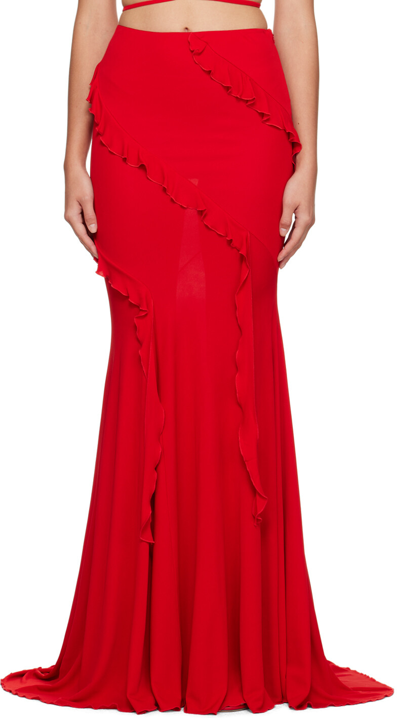 

Красная длинная юбка Blumarine с рюшами