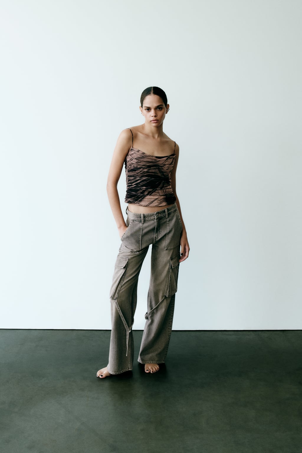 

Топ из тюля с принтом ZARA