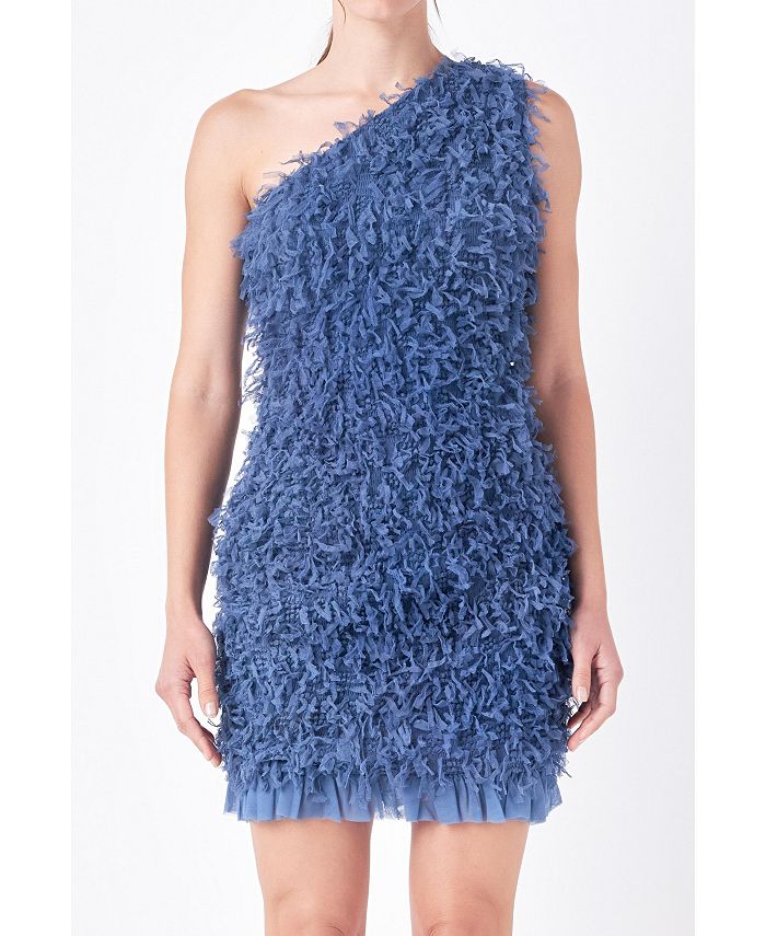 Женское мини-платье на одно плечо с сетчатой отделкой endless rose, синий