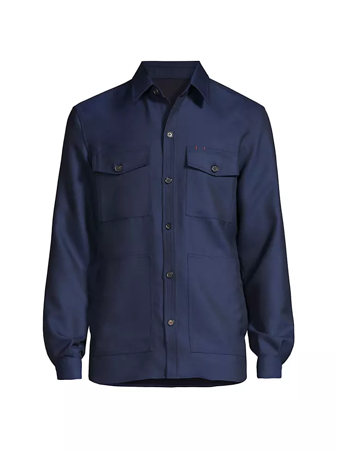 Верхняя рубашка на пуговицах из смесовой шерсти Isaia, синий цена и фото