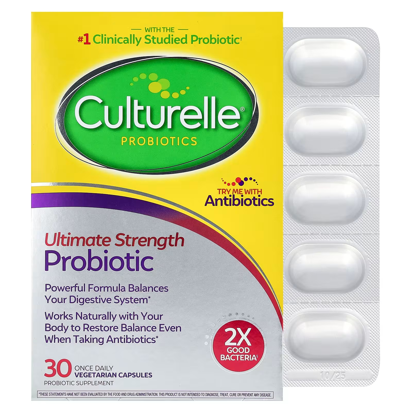 Пробиотики Culturelle Ultimate Strength 20 миллиардов КОЕ, 30 вегетарианских капсул пробиотики с пребиотиками sports research 60 миллиардов кое 30 капсул