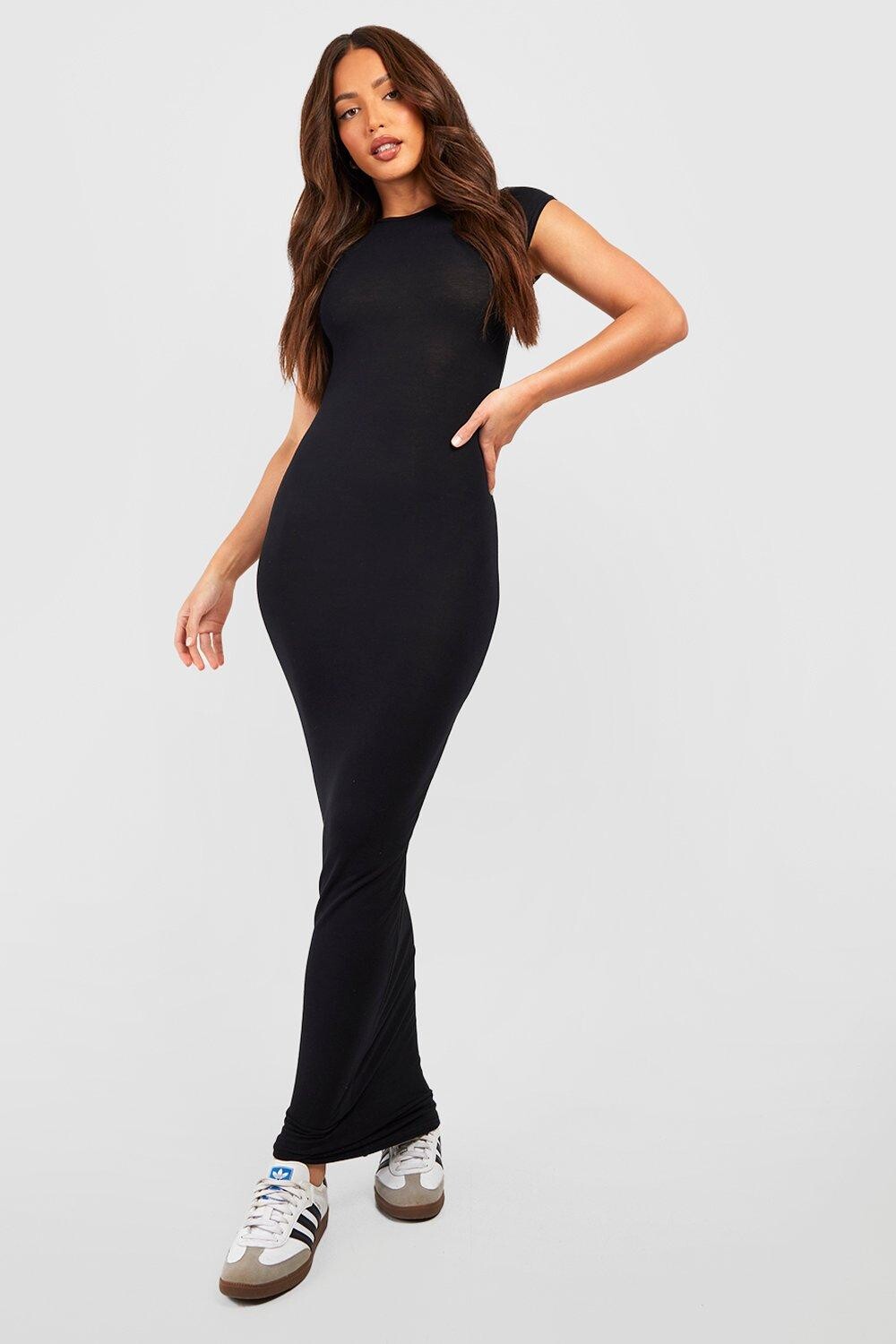 

Базовое платье макси Tall с короткими рукавами boohoo, черный