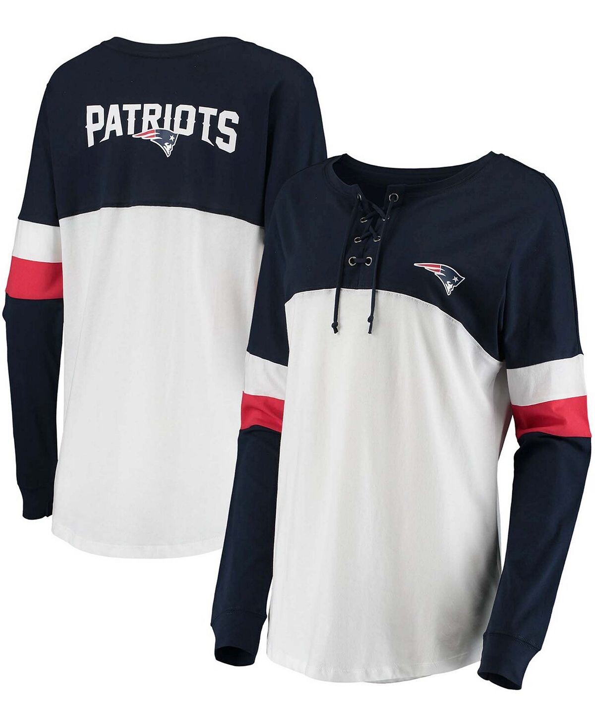 

Женская темно-синяя, белая футболка New England Patriots Athletic Varsity на шнуровке с длинными рукавами New Era, Синий