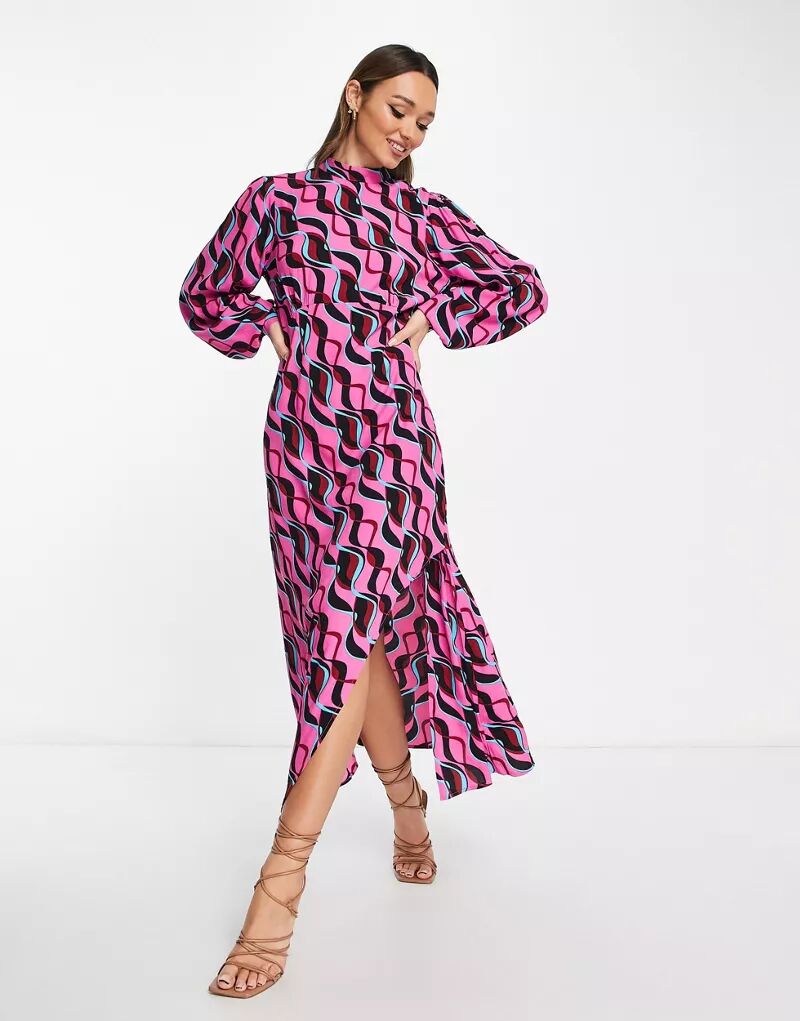 Розовое повседневное платье макси с абстрактным волнистым принтом Y.A.S
