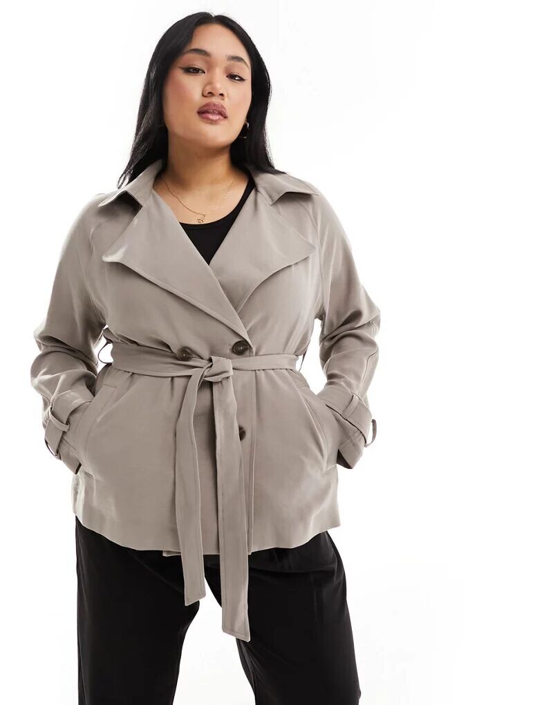 

Короткий легкий тренч с завязкой на талии ASOS DESIGN Curve, Серый